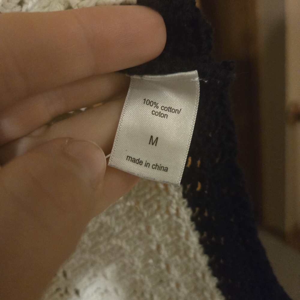 Maurices Cream Open-Knit V-Neck Sweater with Navy Trim - Picture 3 of 4